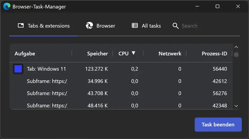 Browser-Task-Manager Screenshot: Browser-Task-Manager