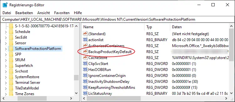 Windows 10 Produktkey über den Registry-Editor aufrufen