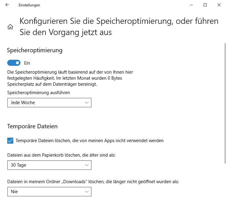 Windows 10 Storage Sense in der Einstellungen-App