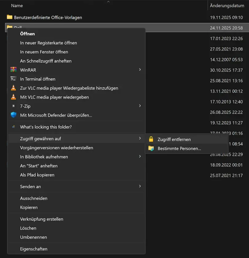 Windows 11-Ordner Zugriff entfernen Screenshot: Windows 11-Ordner Zugriff entfernen