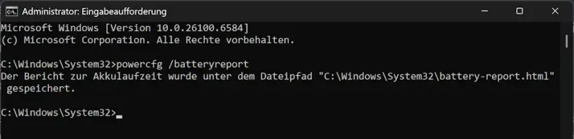 Eingabeaufforderung Batteriereport Screenshot: Eingabeaufforderung Batteriereport