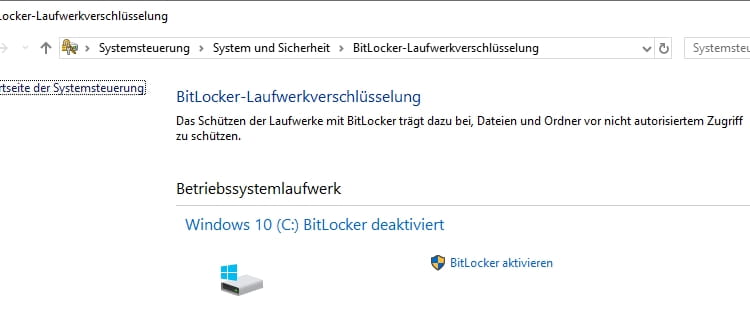 Screenshot: BitLocker-Verschlüsselung