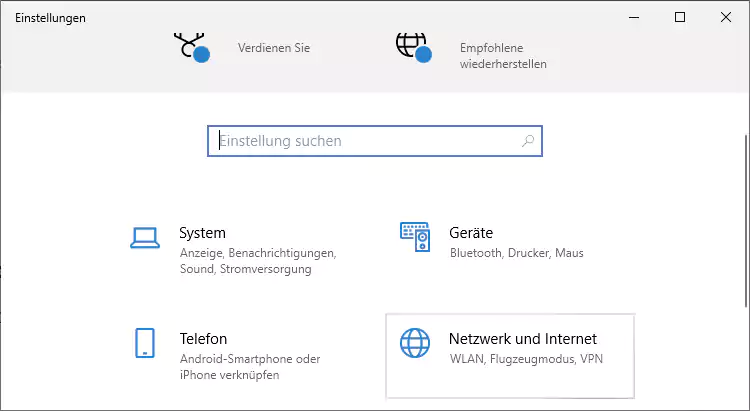 Windows 10 Einstellungen Netzwerk und Internet