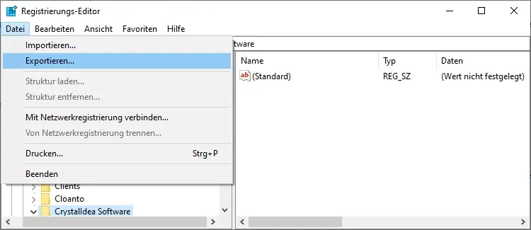 Screenshot: Windows-Registry exportieren